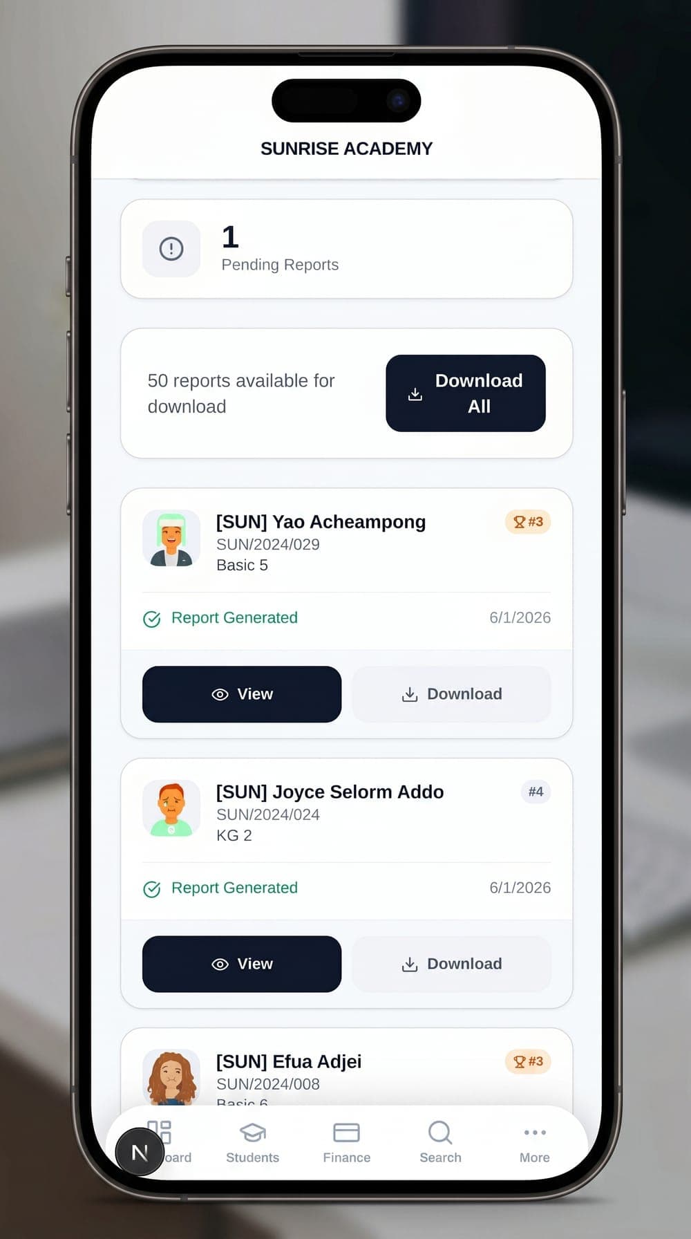Student report cards on iPhone